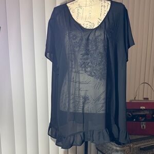 Torrid Black Sheer Blouse with Floral Detail